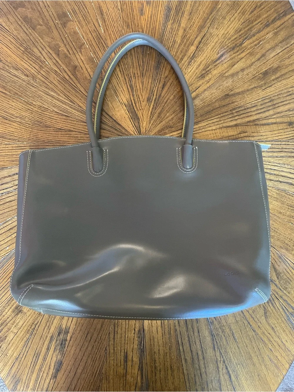 Lodis Olive Gray Leather Audrey Milano Tote with Rolled Handles
